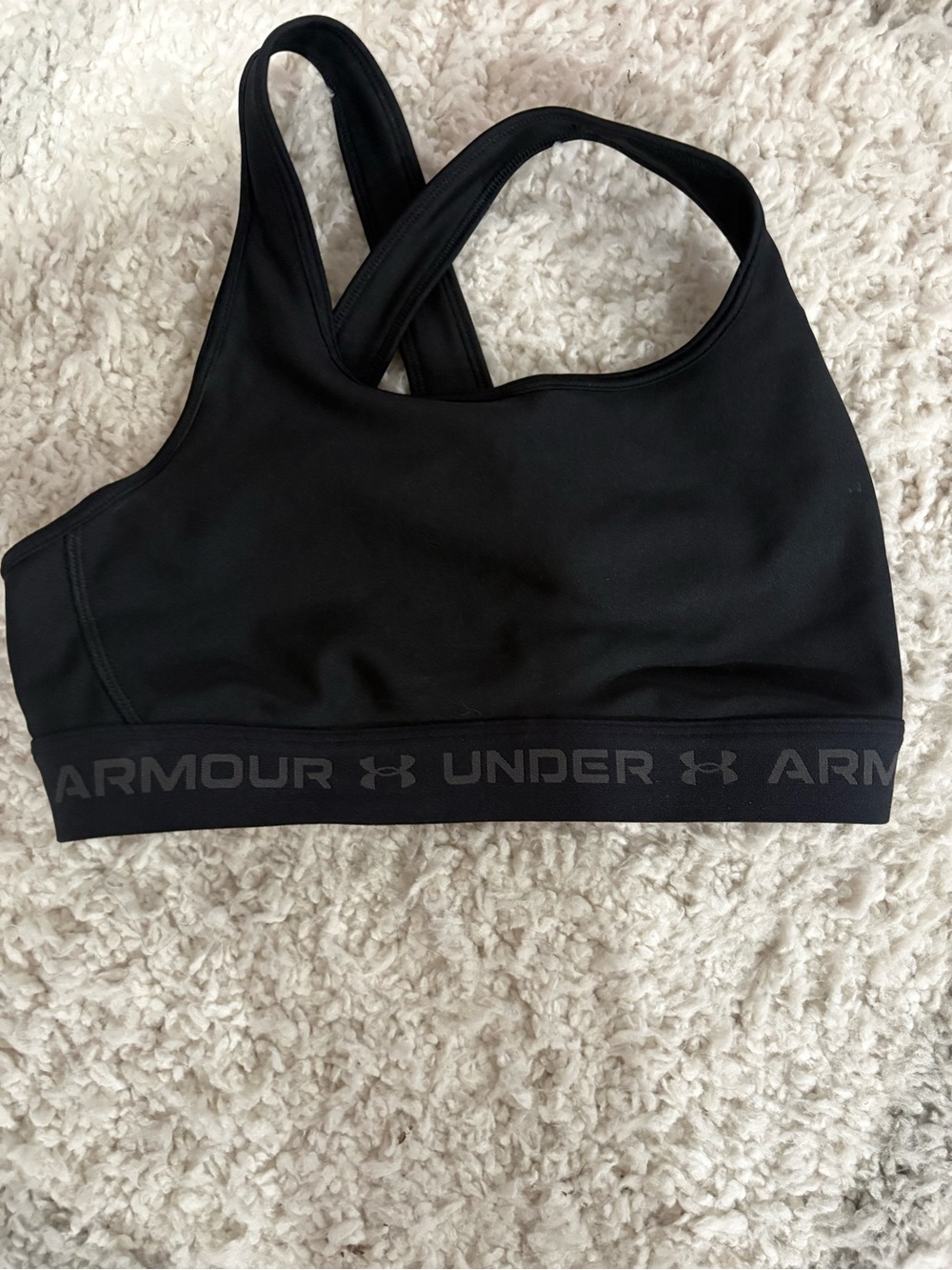 Under Armour Black compression Racerback Sports Bra with Branded Band.